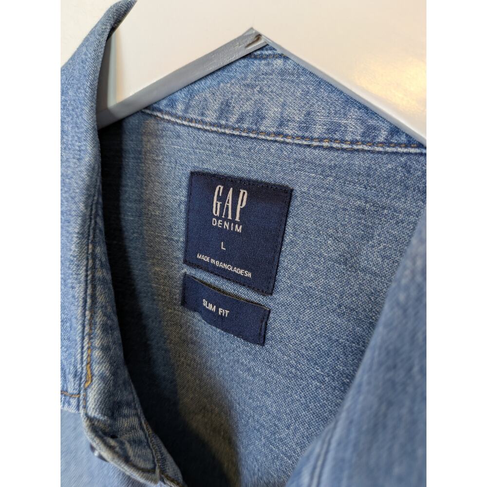 GAP DENIM Pearl Snap New Western Style Slim Fit Denim Shirt Authentic Indigo - L - Picture 6 of 8